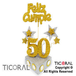 ADORNO TAMBOR GRANDE 50 A?OS F/CUMPLE TEL 50 ORO BASE PLATA x 1